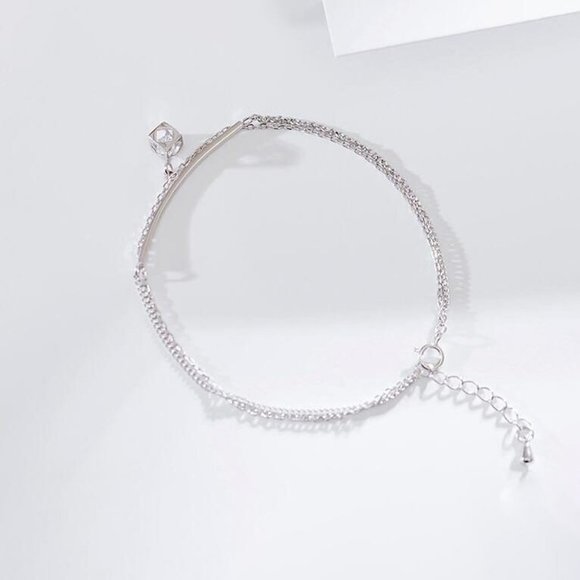 NEW 925 Sterling Silver Diamond Cube Bar Bracelet - Picture 7 of 8